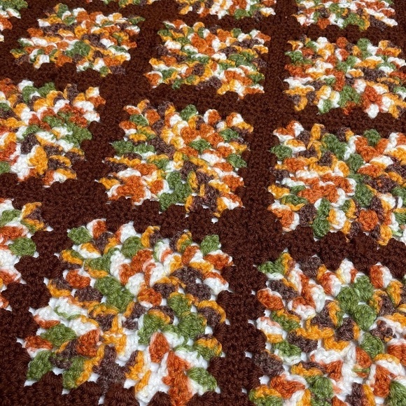 Brown, green, golden yellow, & rust orange Granny Square Afghan Throw Blanket - Picture 1 of 5